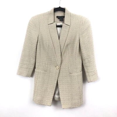 Chaqueta Blazer Etcetera Mujer Talla 2 Crema Metálica Tweed Carrera Foto 1 de 4