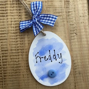 Targa pasquale insegna uovo regalo regalo ragazzo ricordo nome blu bambino acquerello - Foto 1 di 2