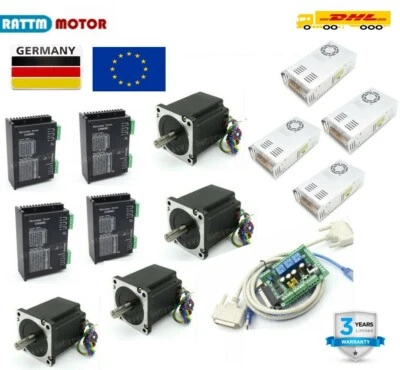 〖DE〗 4 Axis Mach3 CNC Controller Kit NEMA34 Stepper Motor Driver 878oz-in L98mm - Bild 1 von 4