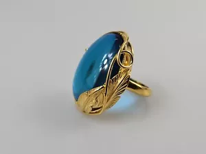 Blue Amber Ring Gold plated Gemstone Ring crystal Ring Everyday big adjustable - Picture 1 of 9