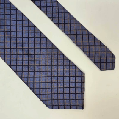 VOLTA SETA HECHA A MANO ITALIA CORBATA SEDA AZUL NARANJA COLOR CAMBIO CUADROS 3.5" X 57" Foto 1 de 2