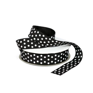 Black Grosgrain with White Polka Dots Ribbon - 25mm x 25 metres - Full Roll - Picture 1 of 2