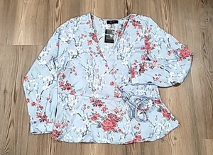 Forever 21 Women's Floral Woven Cardigan Sky Blue Blouse 3X. - Picture 1 of 10