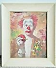 Mcm Deno Sider Original Oil Painting Mid Century Clown Worm In Apple And Flowers