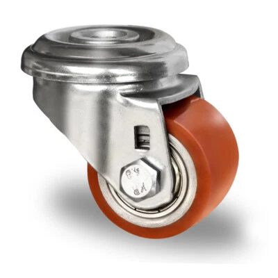 DER ROLLENDE SHOP Lenkrolle mit Rückenloch 50 mm Polyurethan orange "Kompaktrolle"