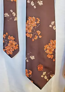 Vintage 60er 70er Krawatte Blumen Rockabilly Design im Relief Krawatte Disco breit 4" braun - Bild 1 von 7