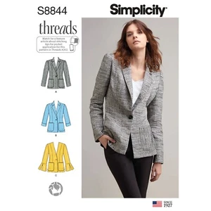 SIMPLICITY SEWING PATTERN 8844 MISSES 16-24 UNLINED BLAZER/JACKET, FRONT OPTIONS - Picture 1 of 7