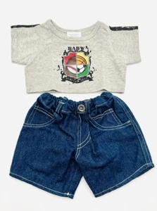 Build a Bear  BABW Gray Athletic Department Tee & Blue Jean Shorts Outfit - Picture 1 of 6