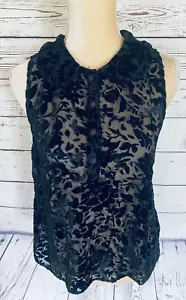 Women’s Small Tank Top Forever 21 Boutique Black Lace Velour Sheer Button Collar - Picture 1 of 11