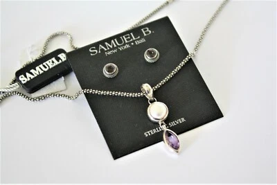 Samuel B. Collar de plata de ley amatista y aretes NUEVO Foto 1 de 4