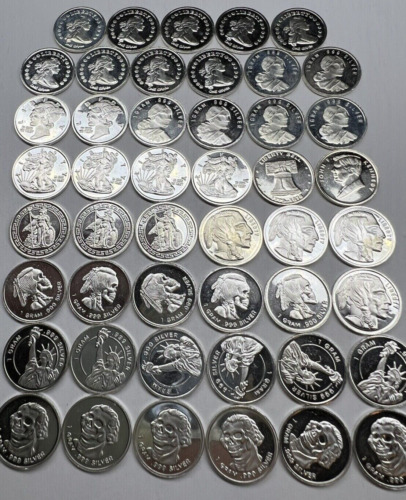 (40x) Pure .999 Fine Silver Rounds Premium Rare New Bullion Estate Lot Designs