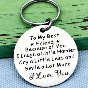 Fashion Silvery Round Keychain Pendant Men Women To My Best Friend Keyring Chain - Picture 1 of 3