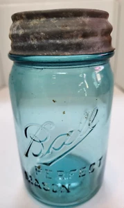 Vintage Blue Ball Perfect Mason Quart Jar #7 w/ Zinc Metal Lid - Picture 1 of 12