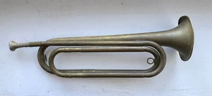 Vintage Antique Brass Military Style Bugle with Mouthpiece No Markings - Picture 1 of 4