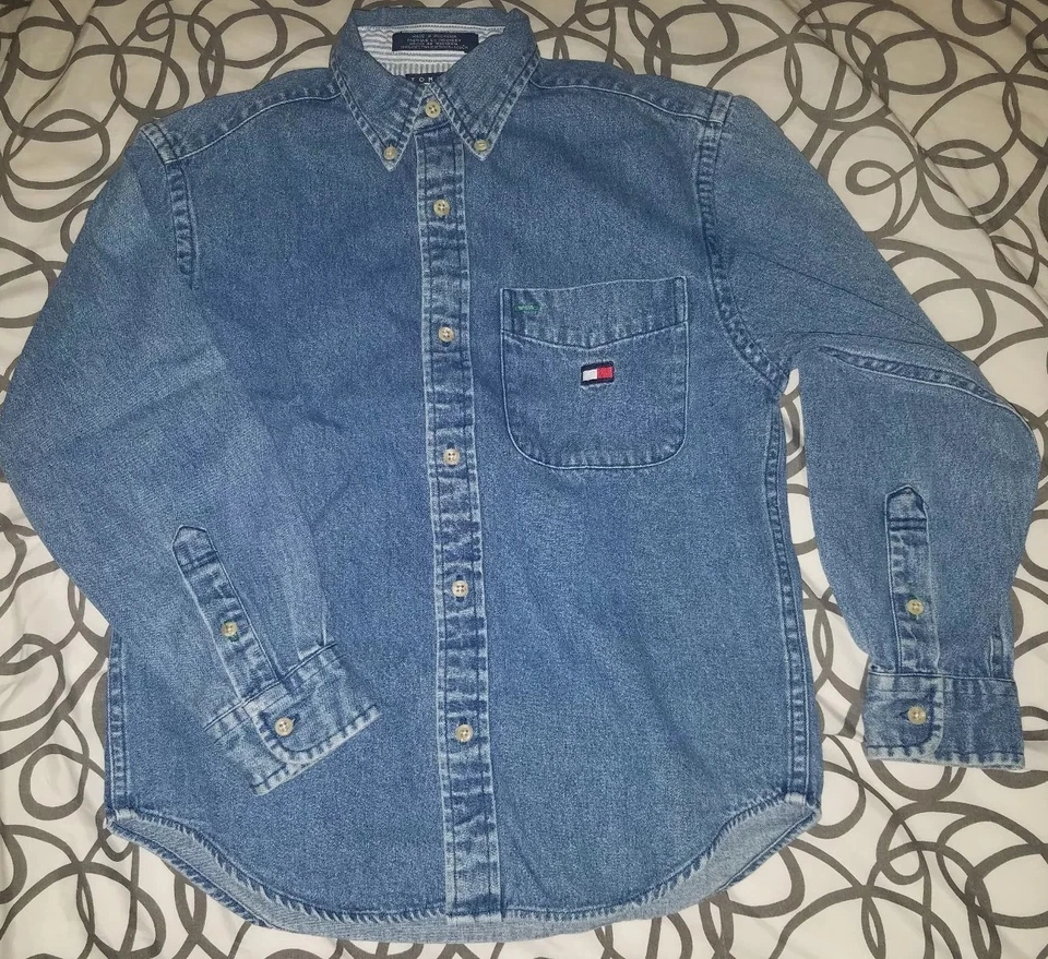 VTG TOMMY HILFIGER Kids Denim Jacket Button Down Size Small EUC - Image 1 of 4