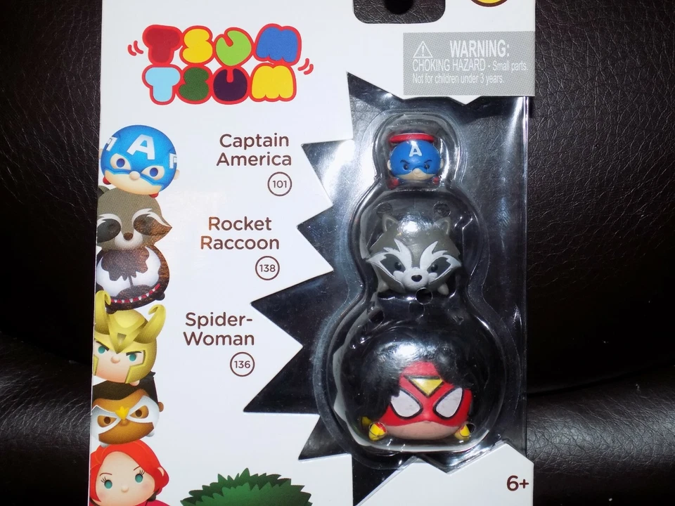 Marvel Tsum Tsum Series 1 Captain America 101 Rocket Racoon 138 Spider Woman 136
