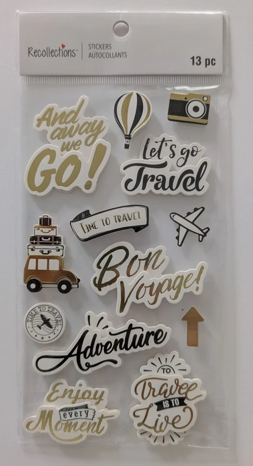 Золотые и черные дорожные слова и фразы наклейки для скрапбукинга от Recollections  - Изображение 1 из 1