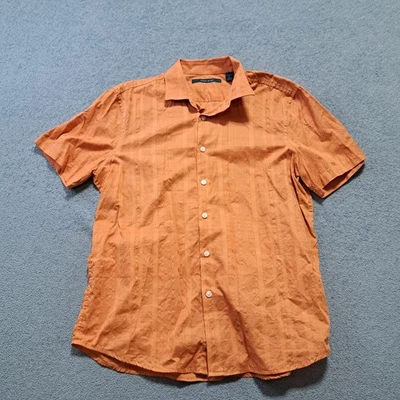 Perry Ellis Button-Up Shirt Mens Size Medium Orange Striped Collared Short Sleev - Image 1 of 4
