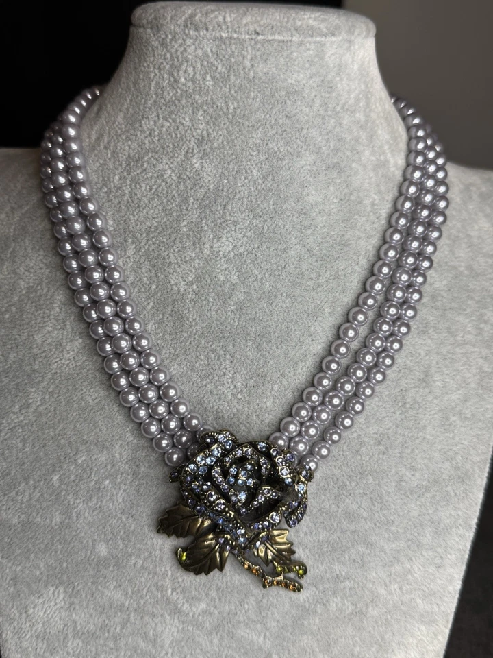 Collar de perlas Heidi Daus Swarovski cristal azul rosa elegancia - falta 1 piedra Foto 1 de 4