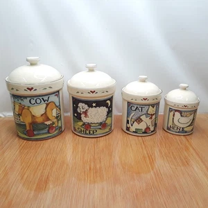 Susan Winget 4 Piece Canister Set Cow Sheep Cat Hen - Picture 1 of 19