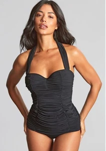NWT PANACHE MARILYN BLACK RUCHED VINTAGE PIN UP 50s STYLE SWIMSUIT SIZE 34HH £75 - Picture 1 of 1