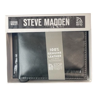 Steve Madden Genuine Leather Men’s Passcase Wallet - Black RFID Technology - Image 1 of 4