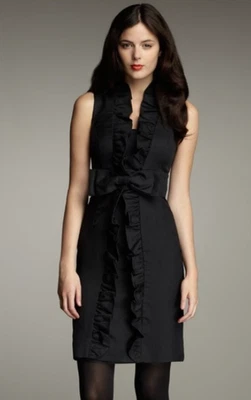 Vestido de cóctel lápiz hasta la rodilla con volantes y lazo negro Milly New York talla EE. UU. 10 Foto 1 de 4