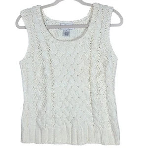 Bloomingdales Sweater Womens Medium White Sleeveless Cable Knit Quiet Luxury - Picture 1 of 10