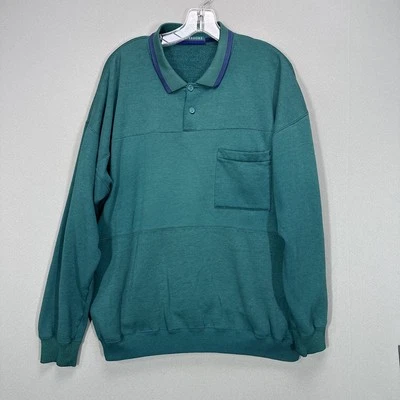 Claybrooke Pullover Mens XL Green Long Sleeve Polo Fleece Lined Pocket Casual - Image 1 of 4