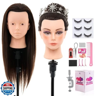 28Inch 80% Real Hair Mannequin Head - Cosmetology Mannequin Head with Hair fo - Image 1 of 4