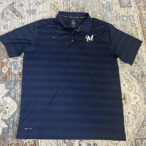 Nike Dri-fit Men's Milwaukee Brewer Striped Polo Shirt Men’s XL - Picture 1 of 9