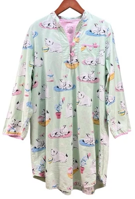 Vestido de dormir feminino Nick and Nora XXL flanela gatos dormindo - Imagem 1 de 4