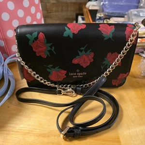 Kate Spade Madison Flap Convertible Crossbody Bag Rose Toss Floral Black Red - Bild 1 von 4