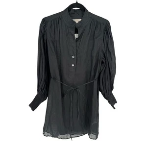 Banana Republic New! Ramie Puff Sleeve Shirt Dress Black Tie Front Summer SP - Picture 1 of 10