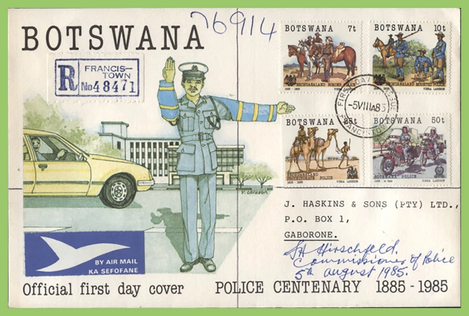 Botswana 1985 Centenary of Botswana Police First Day Cover, Signed Police Commis - Image 1 of 1