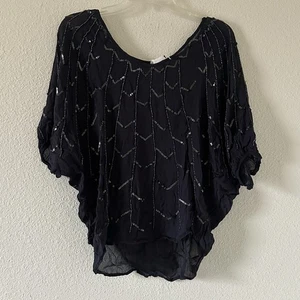 Blusa con cuentas de sauce y arcilla fiesta fecha manga dolman azul marino transparente para mujer mediana - Imagen 1 de 11