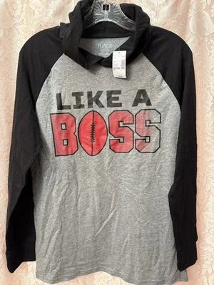 Blusa com capuz infantil Place Boys Like A Boss gráfica Raglan tamanho XXL 16 cinza - Imagem 1 de 3