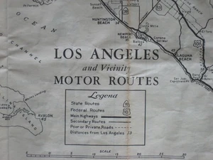 1948 Straßenkarte Los Angeles Motor Routen Kalifornien Santa Monica Long Beach US 66 - Bild 1 von 15