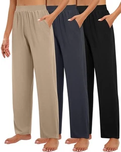 3 Pack Women's Lounge Pants, Cozy Wide Leg Lounge Pants with Pockets Loose Fl... - Picture 1 of 7