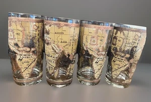 CERA Glaswaren 4 Stück 22k Gold alte Weltkarte Longdrinkgläser Vintage 60er Jahre - Bild 1 von 10