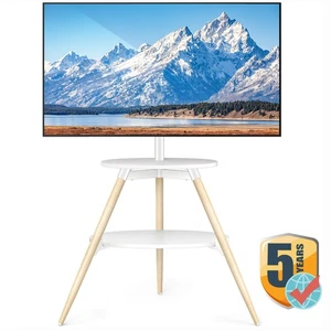 Modern Oval TV Stand for 32-65" TVs with ±90° Rotate, Max VESA 400x400mm, White - Picture 1 of 7