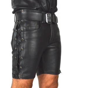 awanstar Gr.38 Ledershorts,Jeans Leder Shorts,Lederhose schnürung,Kurze Hose - Picture 1 of 8