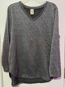Suéter de mujer FADED Glory cuello en V túnica negra/plateada talla 1X (16W) - Imagen 1 de 1