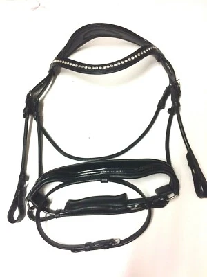 Trense Trensenzaum schwarz anatomisch geschnittenes Kopfstück Lackleder rund - Bild 1 von 4