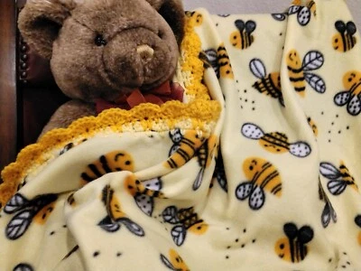 Manta para niños pequeños ganchillo oro amarillo concha volantes bebé niña niño con abejas melíferas Foto 1 de 4