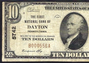 PA 1929 $ 10 ""DAYTON, PENNSYLVANIA"" PMG SEHR GUTER ZU FINDEN 20 - Bild 1 von 3