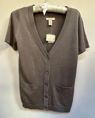 Nuevo Suéter Covington Para Mujer Pequeño Marrón Cuello en V Manga Corta Botón Cárdigan Foto 1 de 4