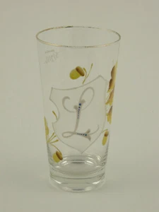 Buchstabenglas / Bierglas "L" mit Emailbemalung, um 1900. - Bild 1 von 4