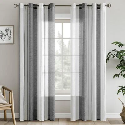 Rideaux rayés Transparent avec œillets Voile Rideaux Salon Moderne Set de 2 R... - Photo 1/4