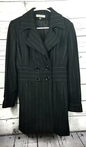 WOMANS BEBE LINED PINSTRIPED WOOL WINTER BLACK/GRAY JACKET NWOT MEDIUM - Picture 1 of 10